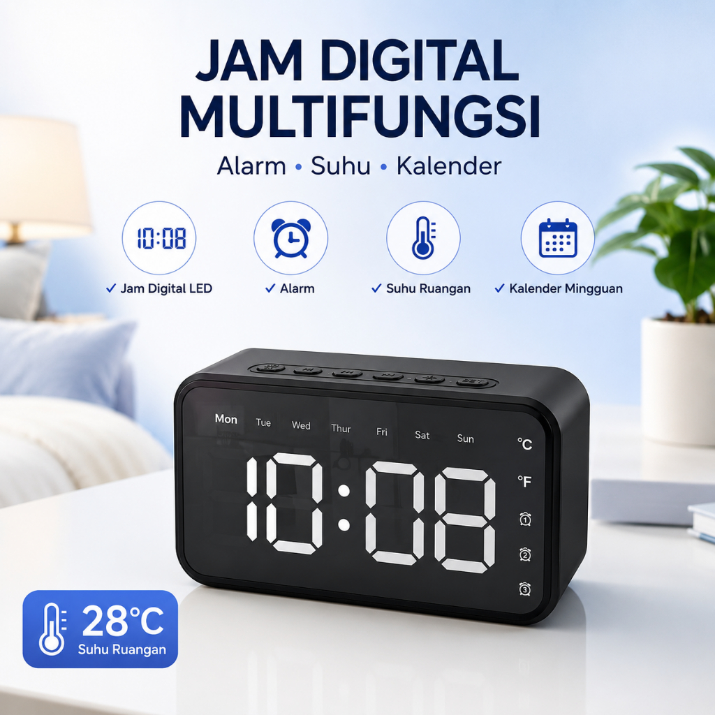 Jam Digital LED Multifungsi Alarm Suhu Kalender Bluetooth Speaker Radio FM Meja Kamar