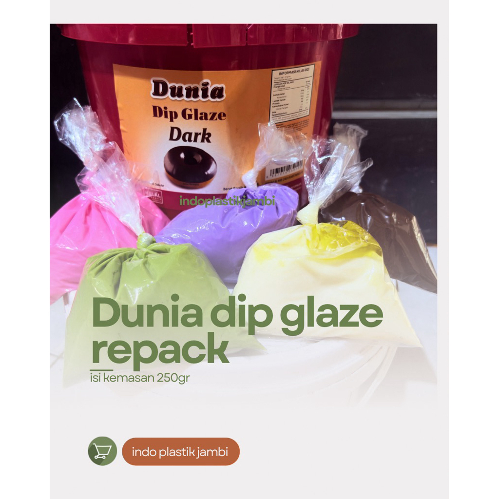 DUNIA DIP GLAZE TOPING REPACK 250gr / Glaze toping donat kue