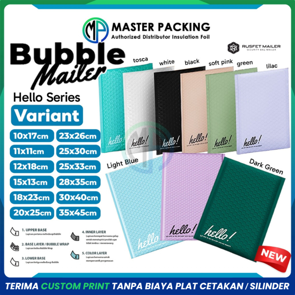 Amplop Envelope Bubble Buble Mailer Rusfet Premium / Security Bag Mailer Solid Color Harga Satuan