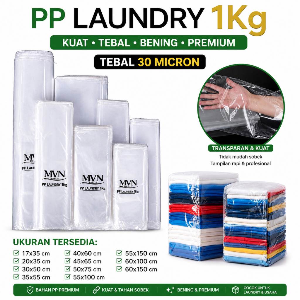 Plastik PP Laundry 1 Kg – Kuat, Tebal, Bening Premium