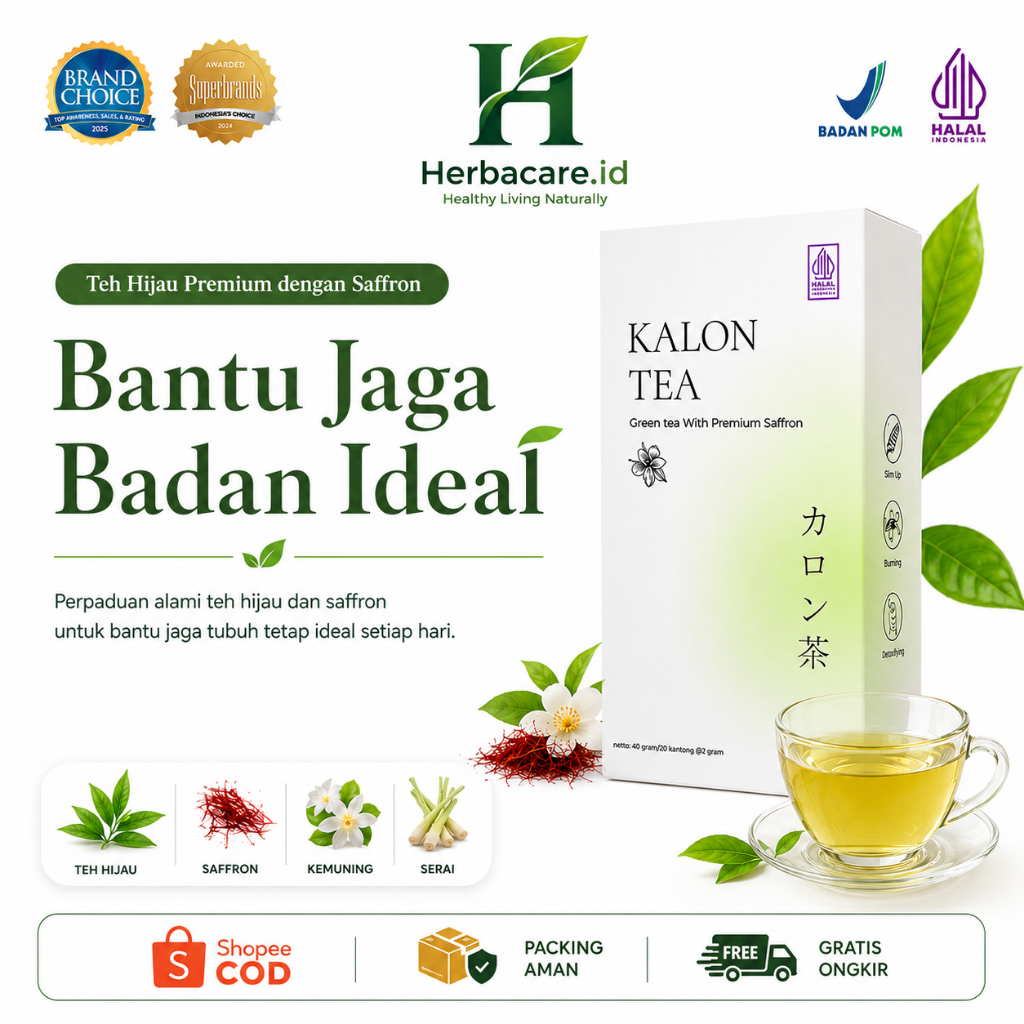 Kalon Tea Green Tea Saffron Herbal | Teh Diet Alami Premium | 20 Tea Bag
