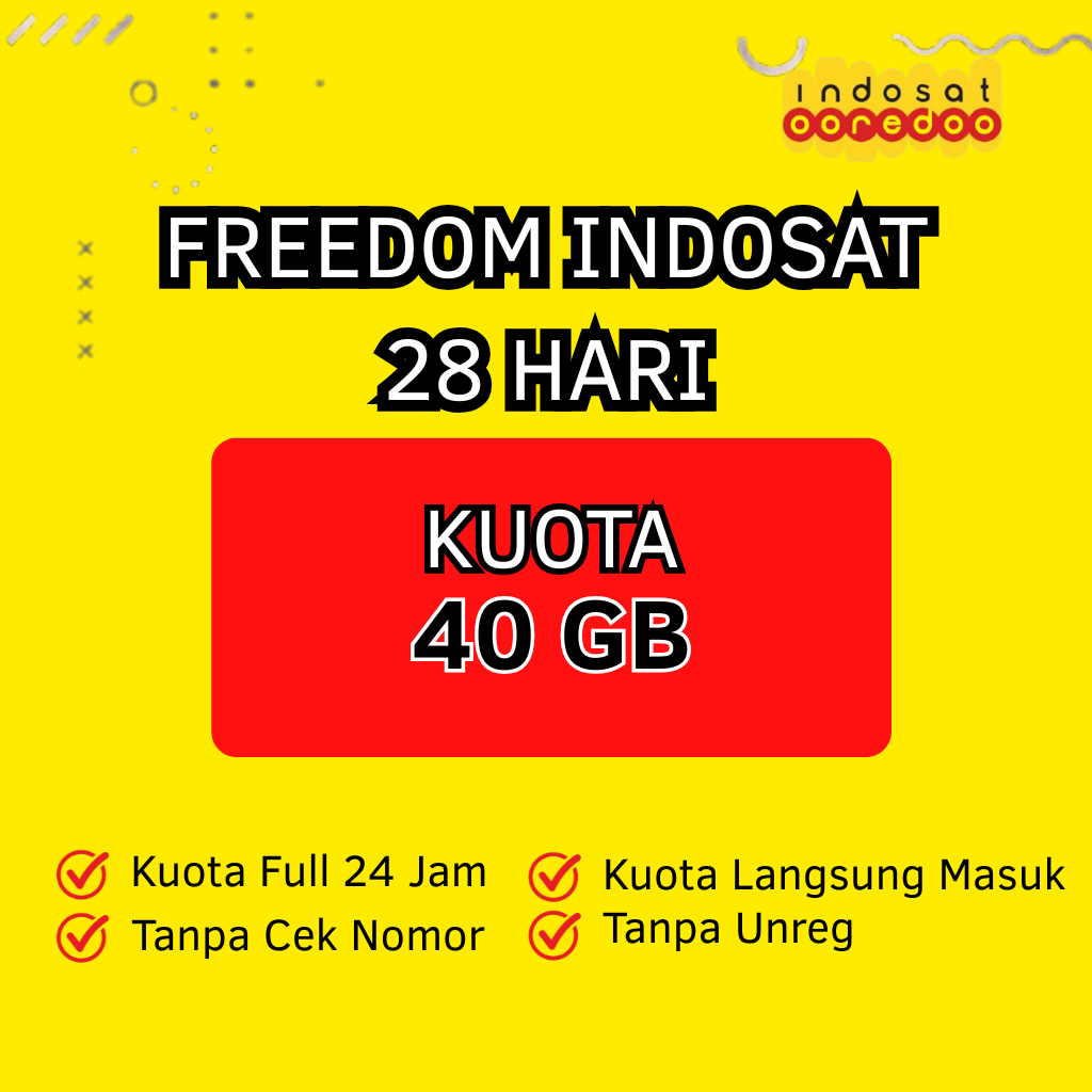 Inject Kuota Indosat Freedom Internet 40GB 28 Hari dengan Paket Hot Promo