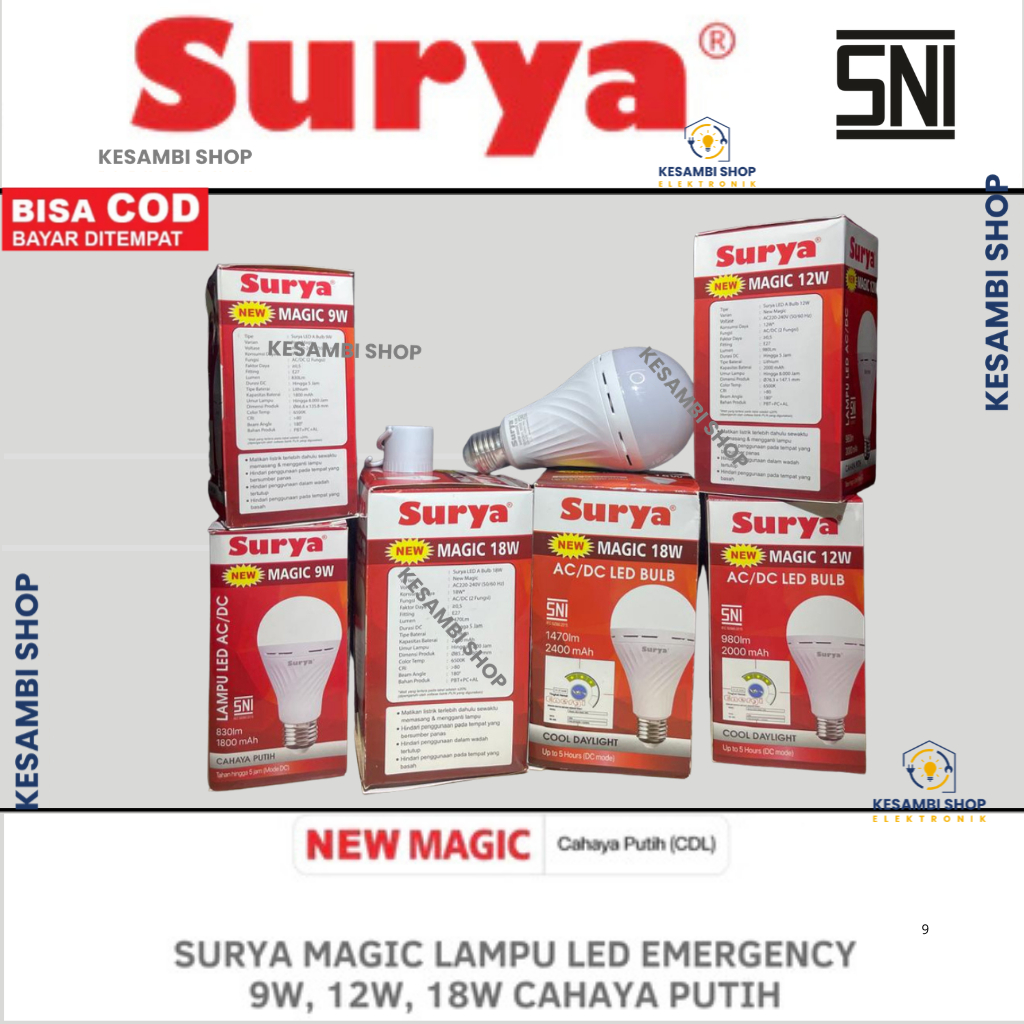 LAMPU EMERGENCY SURYA LED MAGIC 9W 12W 18W SURYA MAGIC