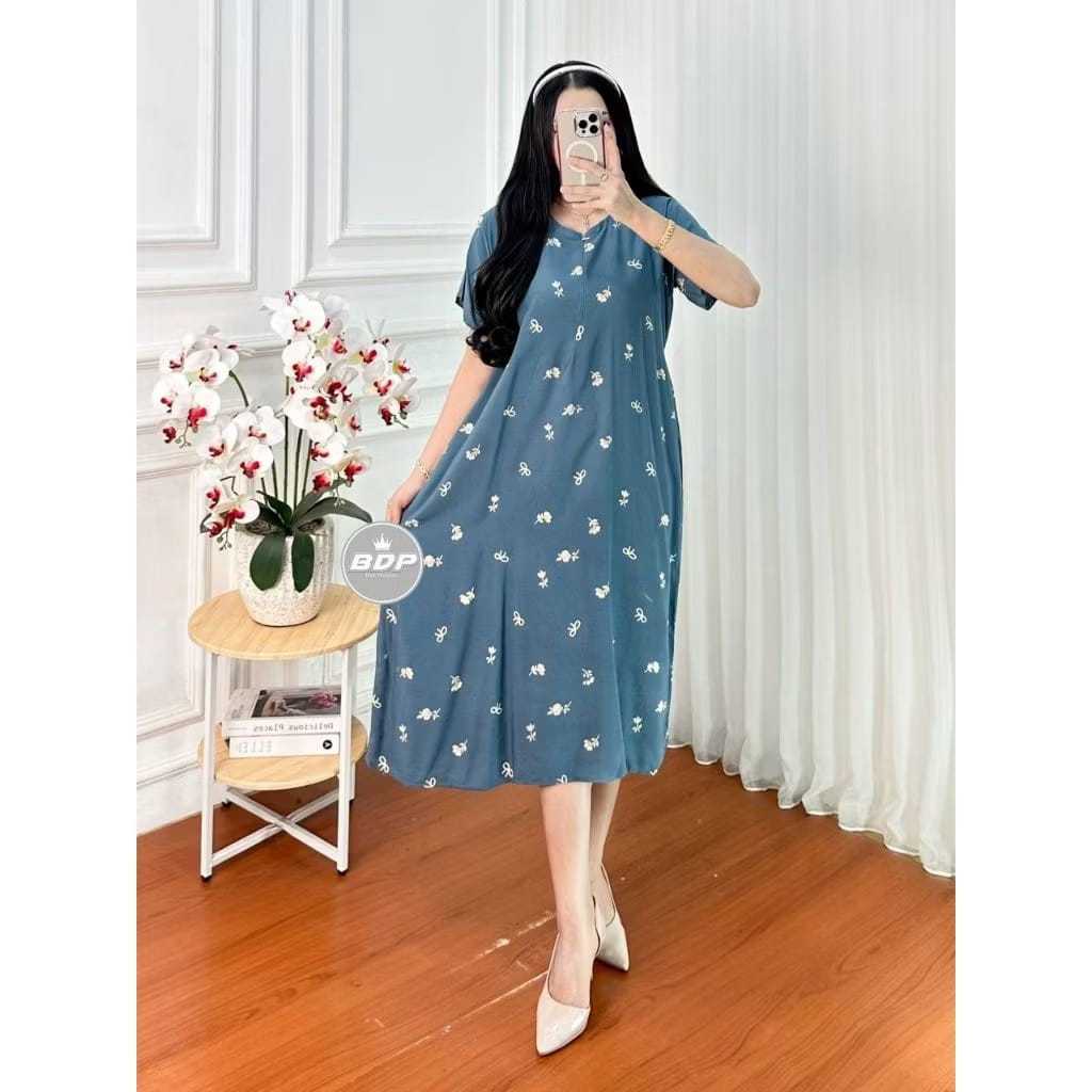 Daster bahan Rayon adem motif Pita warna Biru