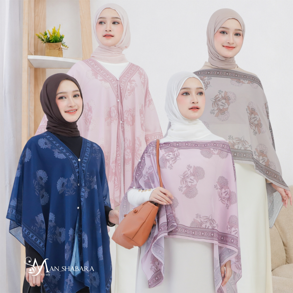 Cardigan Wanita Ceruty Printing Motif Bunga Outer  Batwing Kebaya Pelengkap Dress, Gamis
