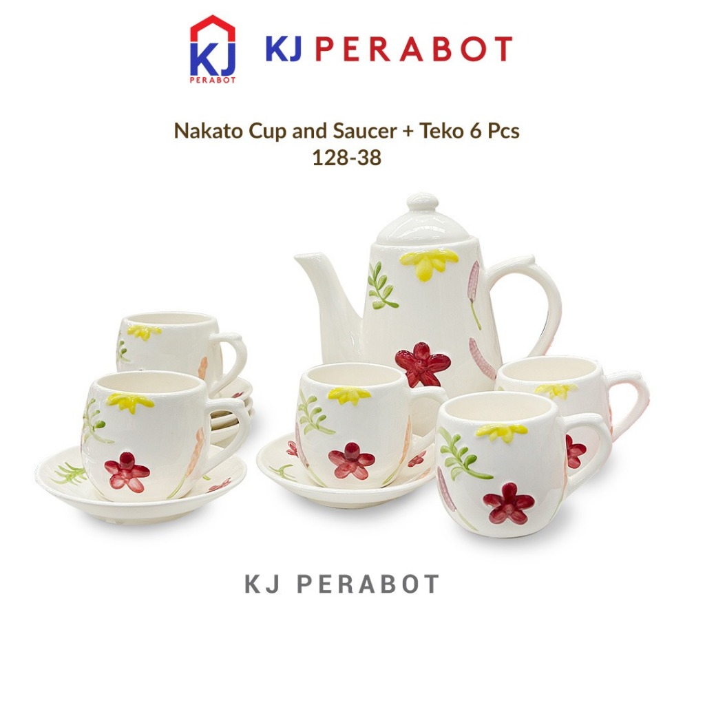 KJ Perabot - Nakato Cup and Saucer Set + Teko 6 Pcs Cangkir Tea set Keramik