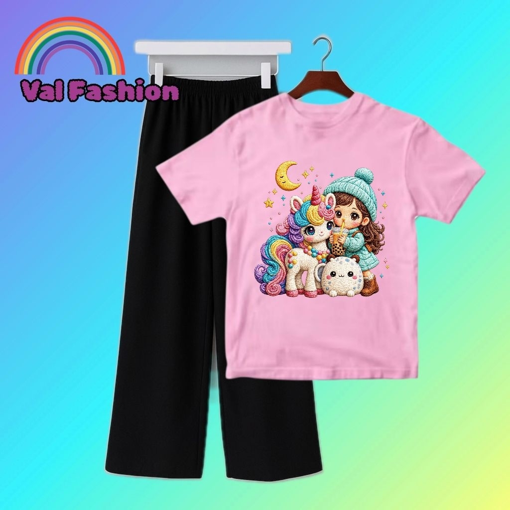 Setelan UNICORN Kaos Anak Perempuan 5-12 Tahun dan Celana Kulot Voxy