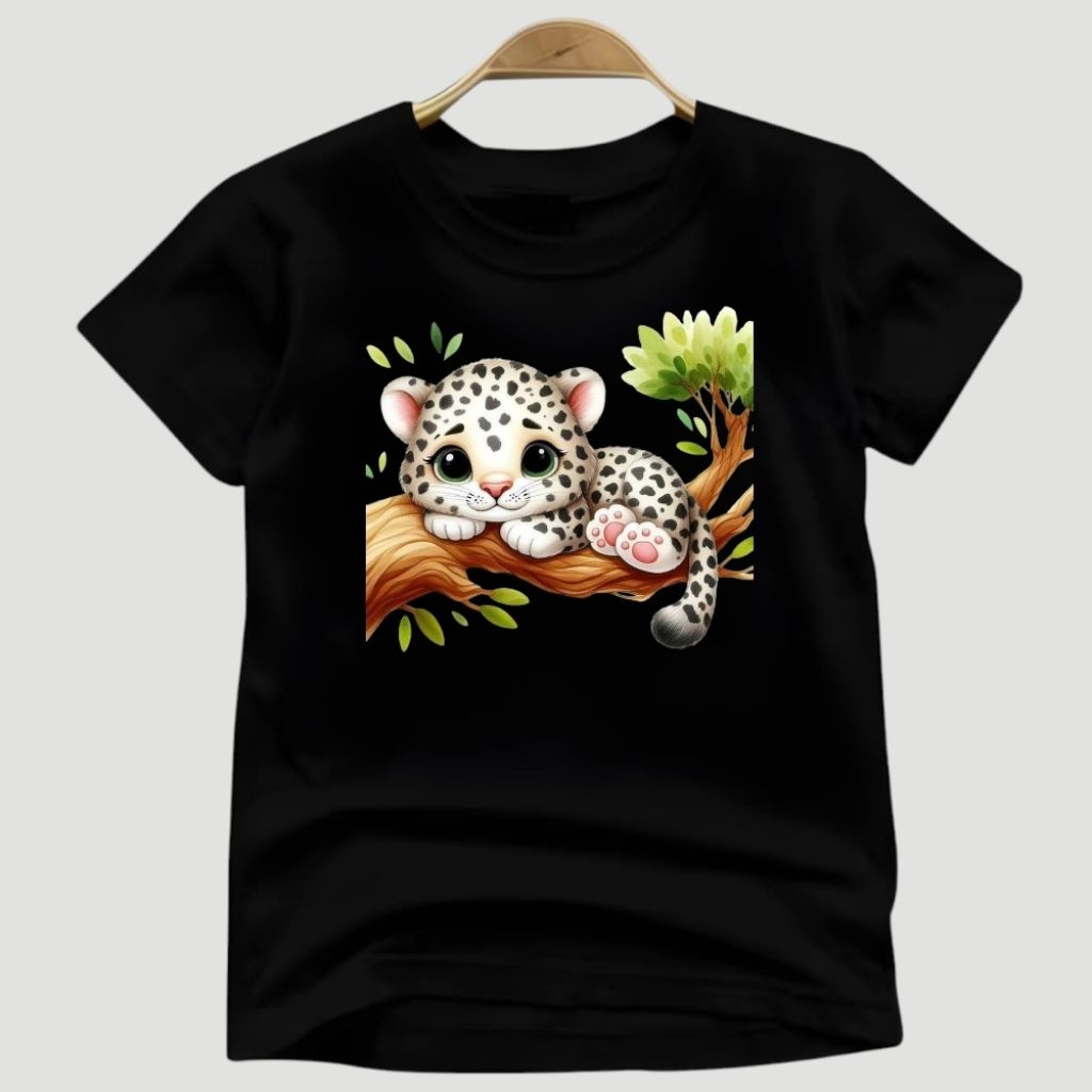 kaos anak Gambar macan tutul salju
