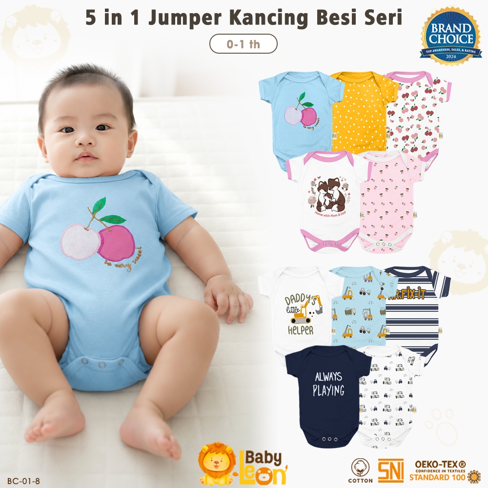 5in1 Jumper Bayi BABY LEON Bodysuit Bayi Jumpsuit Anak Bayi Baju Kaos Bayi Jumpsuit Newborn BC-01-8 