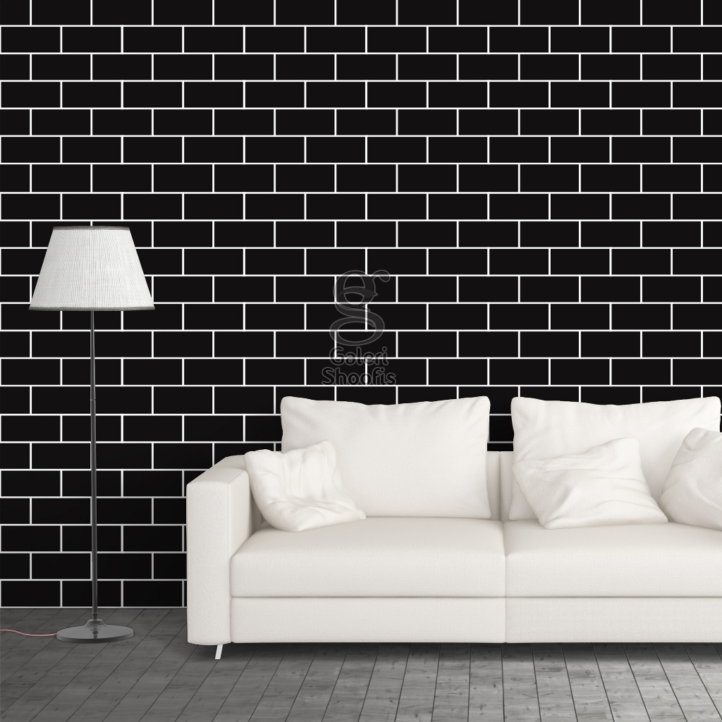 Wallpaper Dinding Motif Bata Hitam Modern Estetik Vinyl Premium