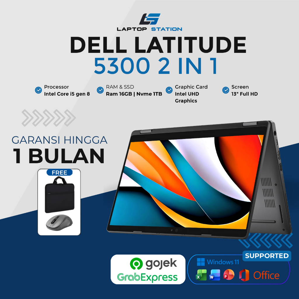 Promo Dell Touchscreen 5300 2in1 Intel Core i5 gen 8 | Mode Tablet | Support Windows 11 Pro
