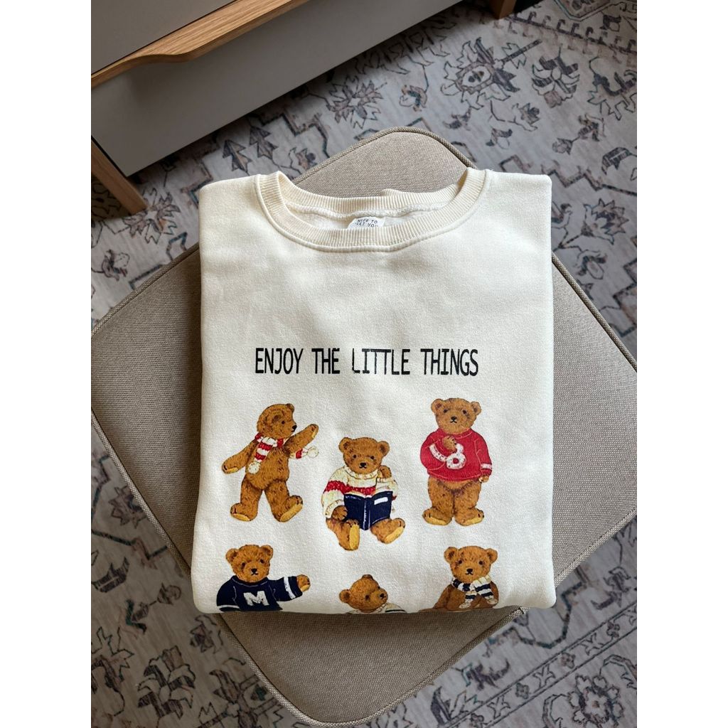 Sweater Teddy Bear Beige Colour Vintage | Sweater Korea Gemas Teddy Bear Oversize