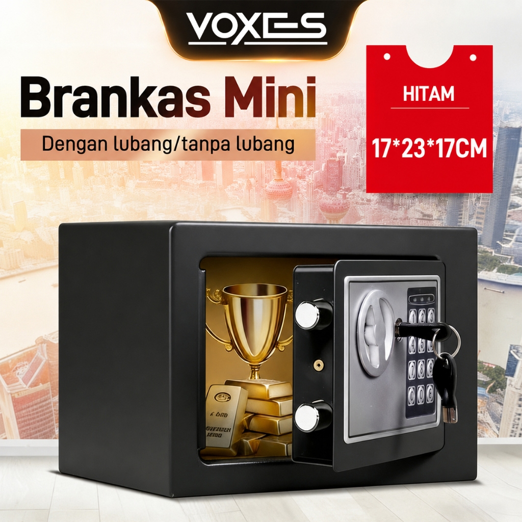 Brankas Mini Tahan Api - Brankas Besi dengan Kode Password Elektrik, Aman Simpan Uang & Perhiasan (M