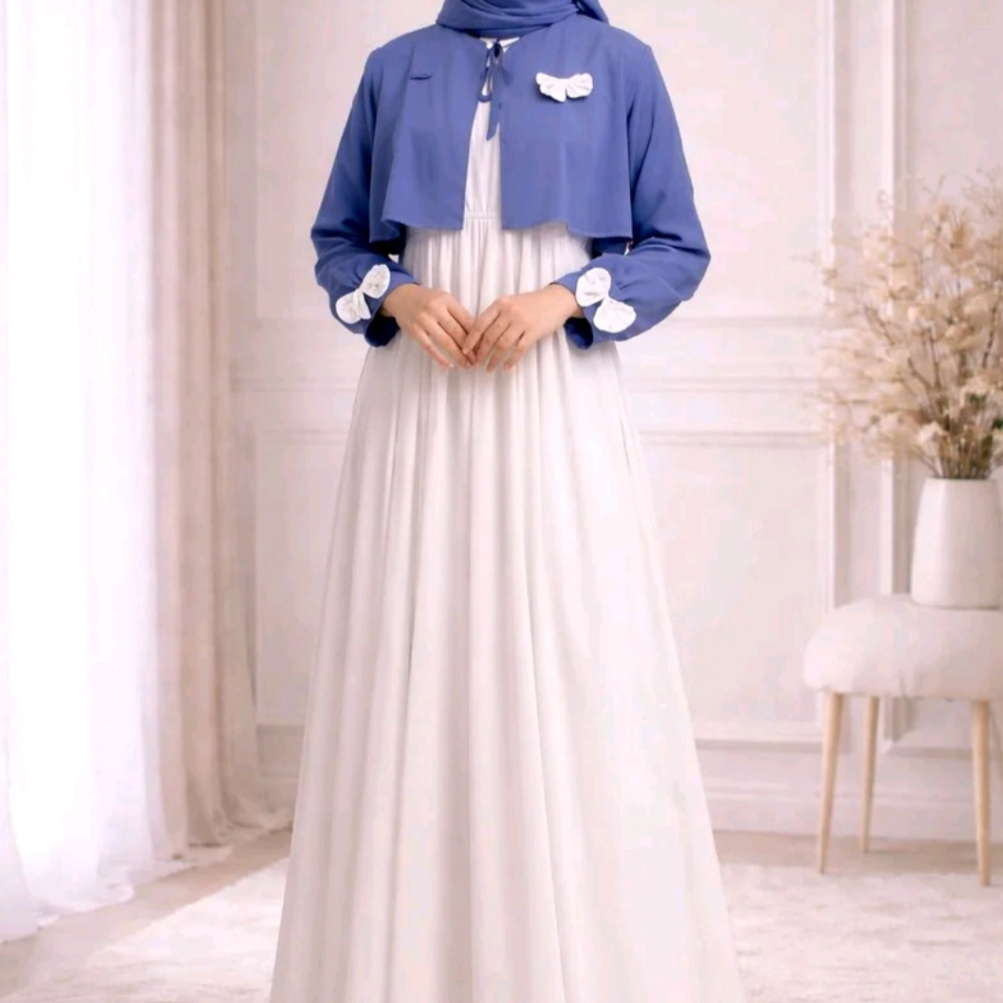 Gamis putih wanita kekinian Falisha dress gamis rompi Gamis daily ukhti terbaru Bahan ceruti premium