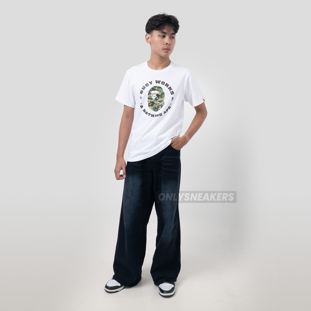 BAPE ABC CAMO BUSY WORKS STA GREEN WHITE TEE