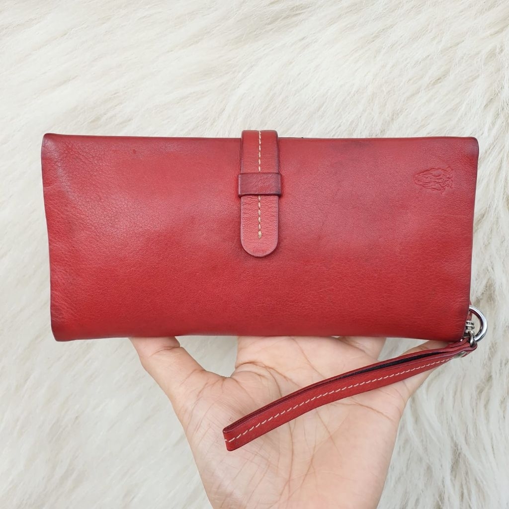 Dompet Hush Puppies Wanita Lipat Panjang Merah Kulit Asli