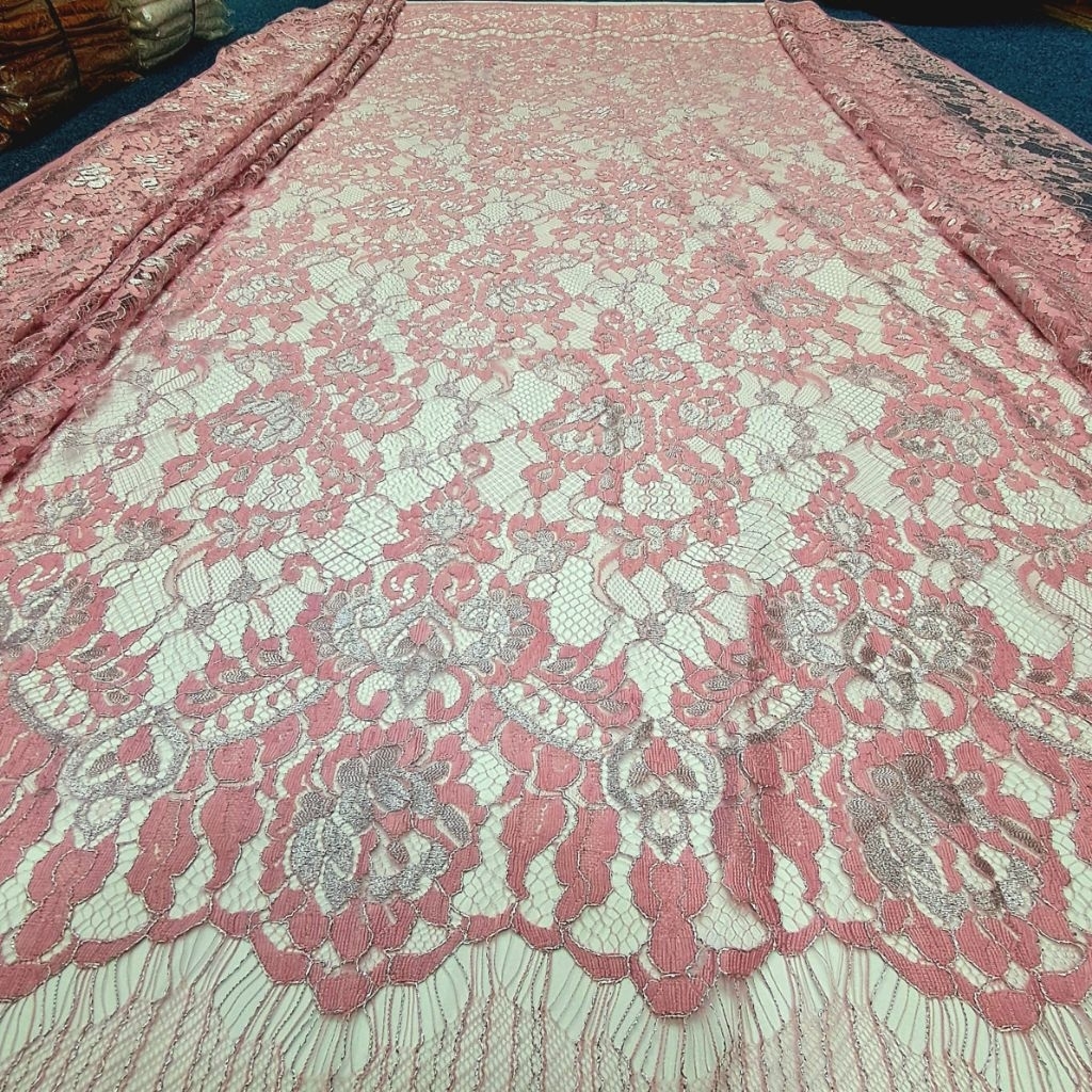 Kain Brokat Semi Prancis Glamor Original Malaysia Motif Roses / Bahan Kain Semi Prancis Premium Glos