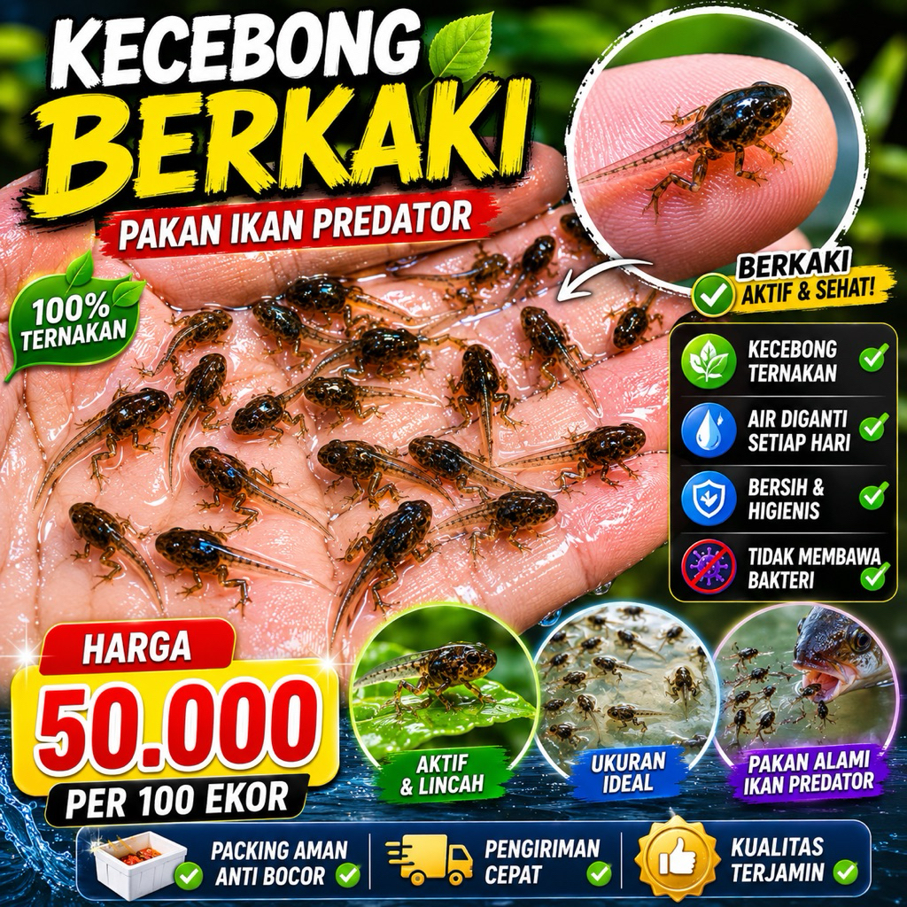 Kecebong Berkaki Hidup 100 Ekor | Pakan Ikan Predator Channa Gabus Bichir Arwana | Pakan Alami Berku
