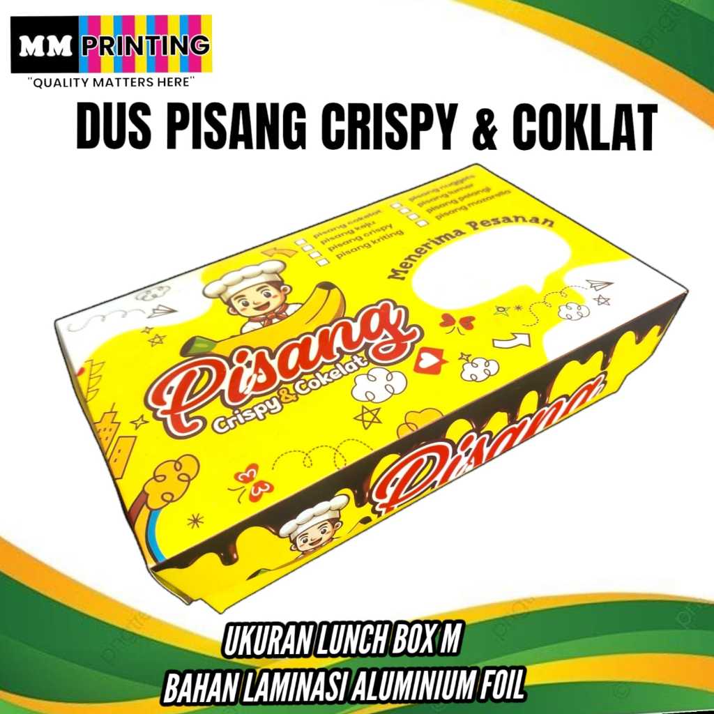 100 Pcs Dus Pisang Crispy & Coklat - Bahan Laminasi Aluminium Foil - Ukuran Lunch Box M