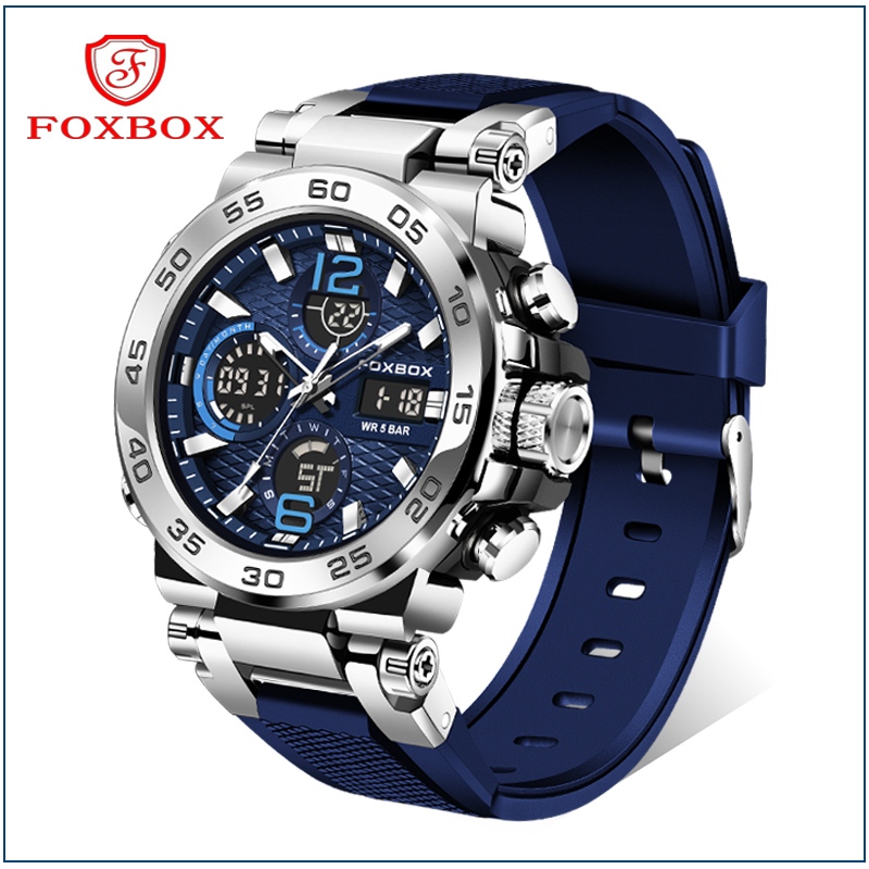 FOXBOX Jam Tangan Untuk Pria LED Tahan Air Olahraga Elektronik Jam Tangan Silikon Jam Tangan  LIGE J