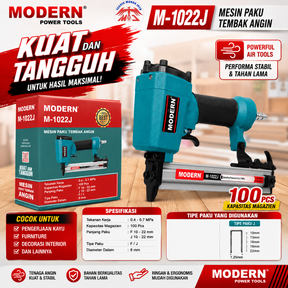 MODERN AIR NAILER M-1022J Mesin Tembak Staples Angin Udara 10-22 mm Steples KAYU PAKU U M 1022J Stre
