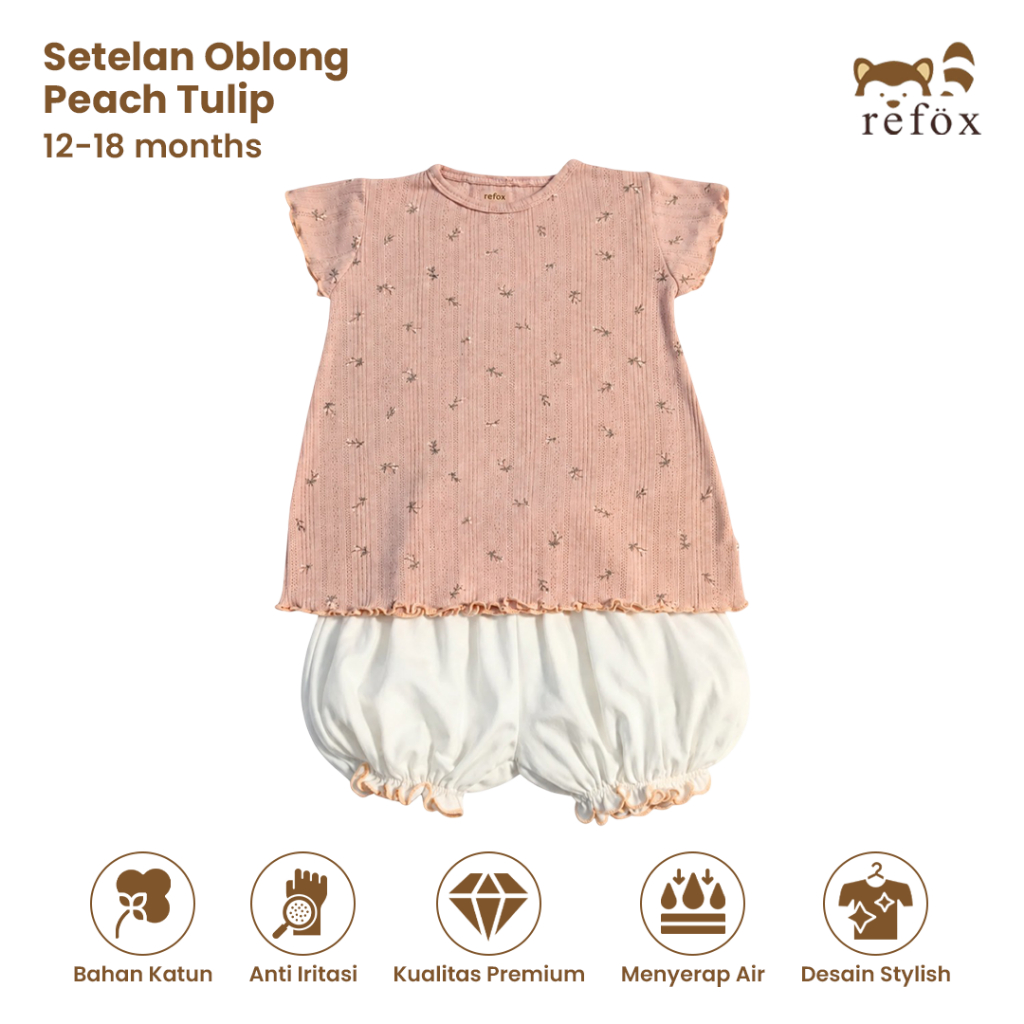 (12 - 18 Bulan) REFOX - POINTELLE Setelan Oblong Peach Tulip
