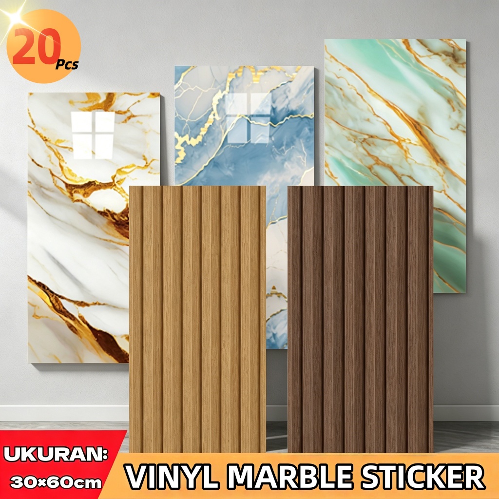 Stiker Dinding Vinyl Premium Motif Kayu/Granit wallpaper dinding pvc sticker dinding,20 lembar
