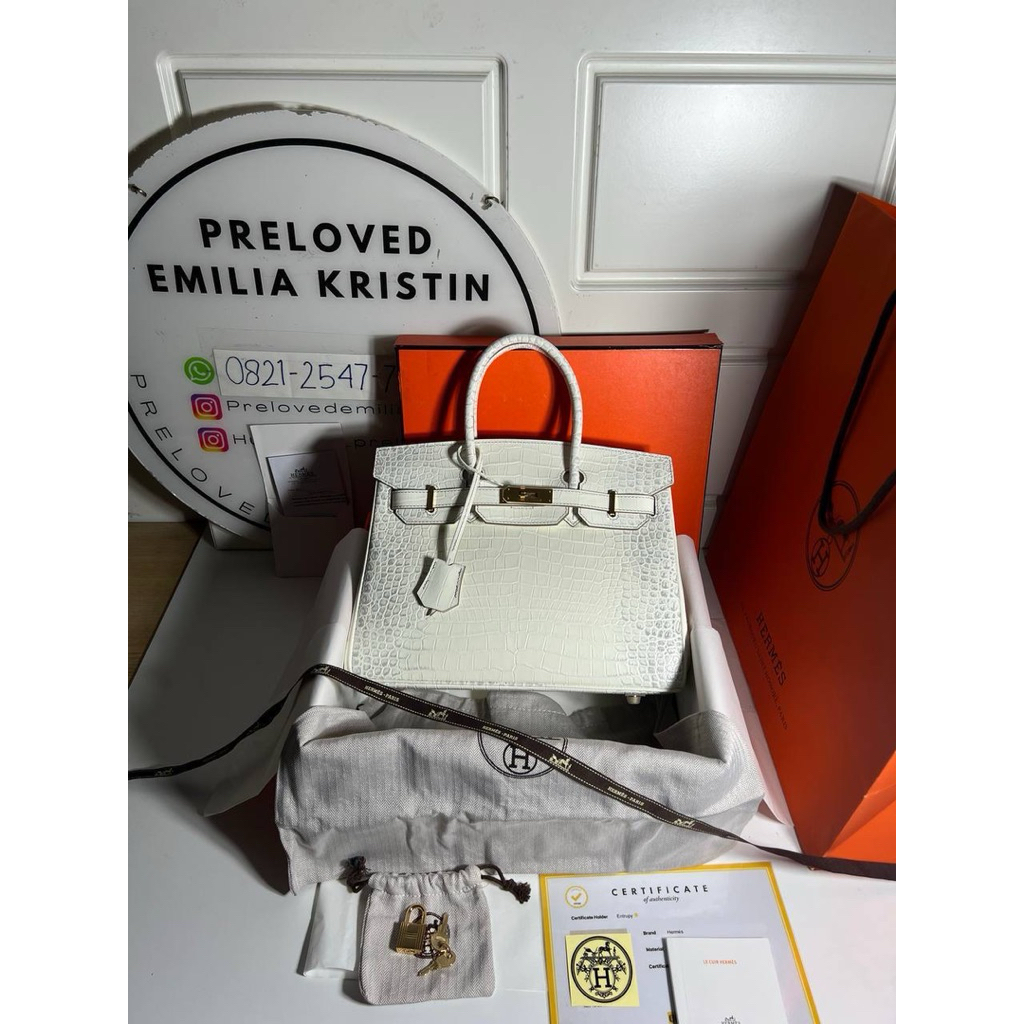 Preloved Hermes Birkin 30 Baton Retourne Matte Alligator GHW