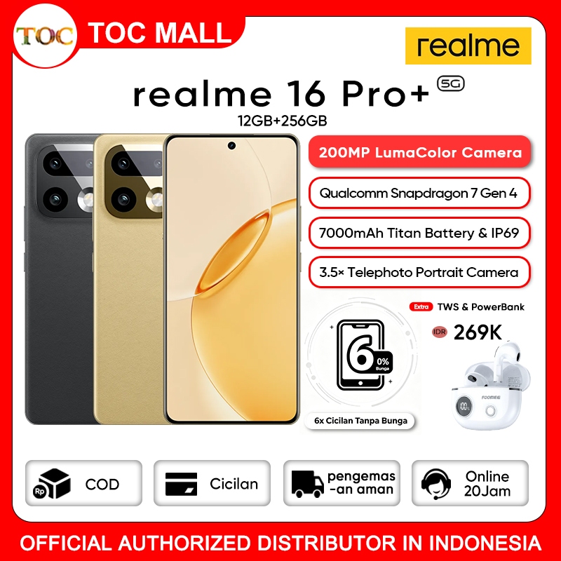 realme 16/16 Pro+ 5G terbaru 2026, 200MP LumaColor Camera, 3.5 Telephoto Portrait, Snapdragon® 7 Gen