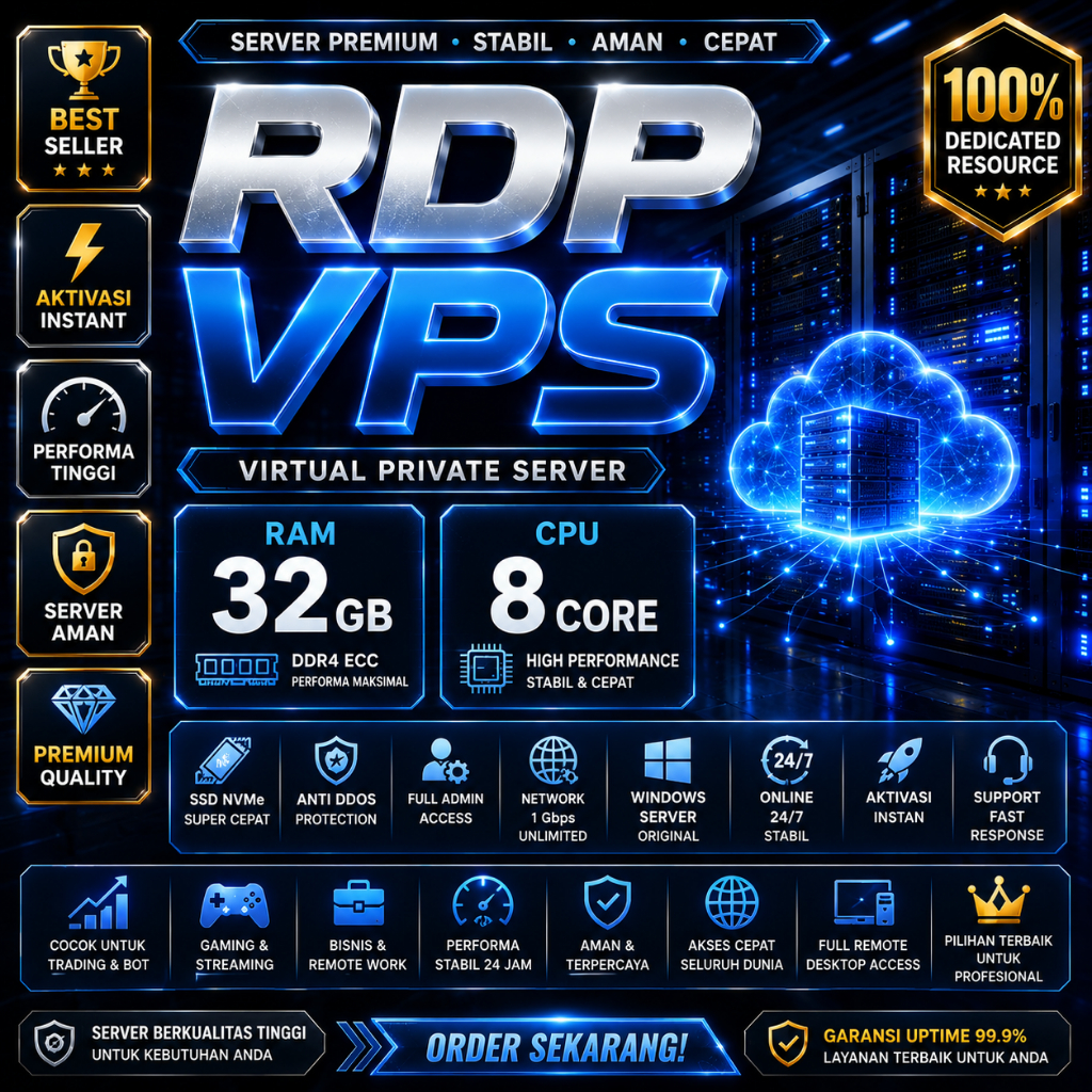 RDP VPS RAM 32 CPU 8 CORE