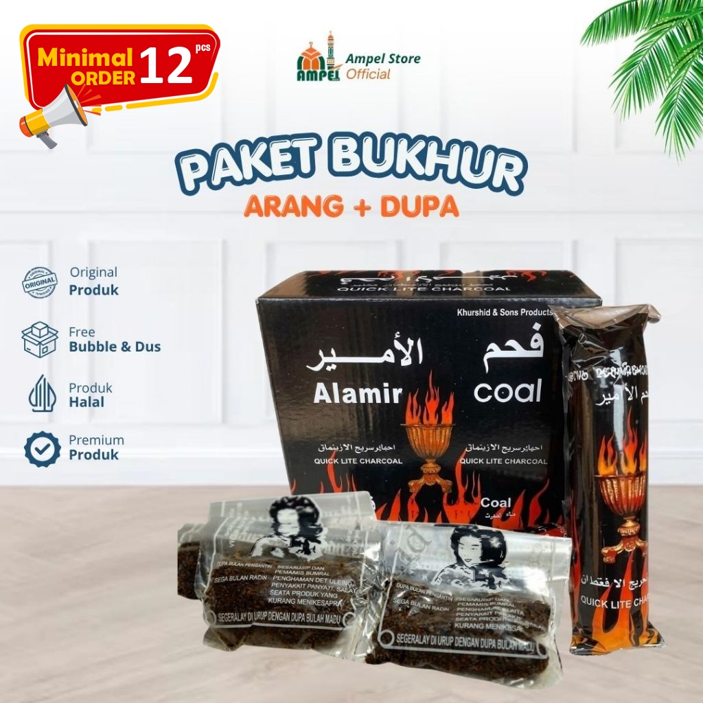 Arang Magic Al Amir + Dupa Pengantin Min - 12 Pcs Mudah Menyala, Tidak Berbau, Desain Donat