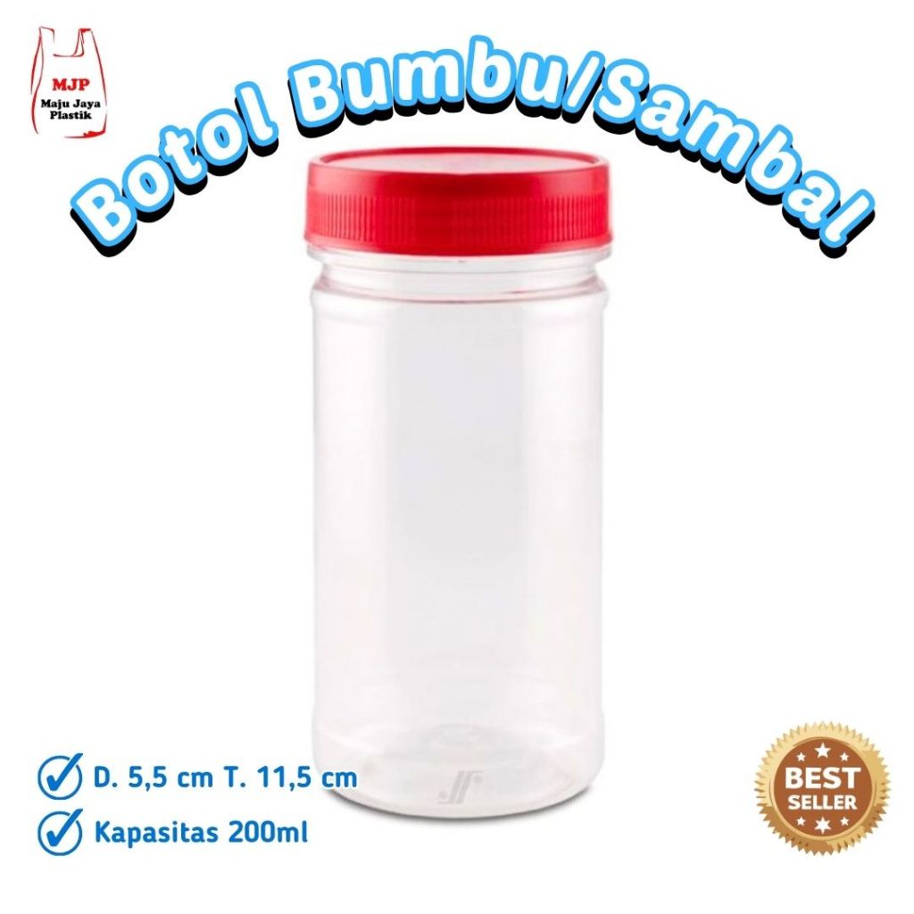 Botol Sambal 200ml Toples Plastik Bening + Tutup Merah Seal Aluminium | Botol Lada | Toples Sambal