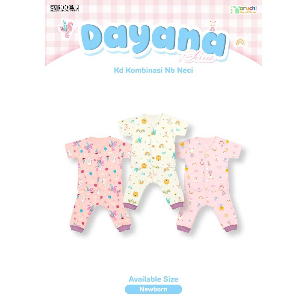 3Stelan Baju Pendek Celana Panjang Aruchi NewBorn Dayana Series