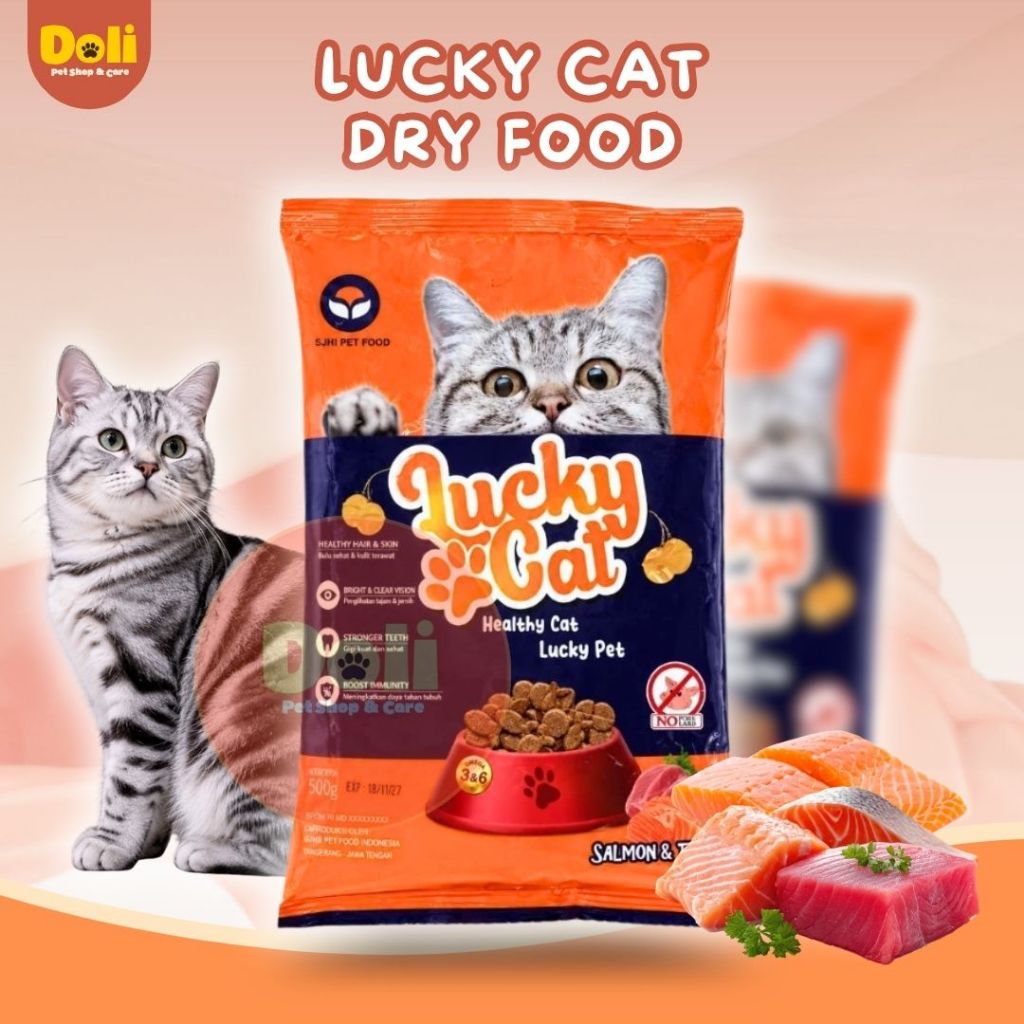 Lucky Cat Tuna Salmon 500gr Freshpack Makanan Kucing Kering terbuat dari bahan baku premium