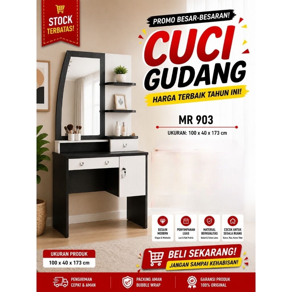 [ Golden Furniture ] Meja Rias Siantano MR 903 - Meja Rias Minimalis Hitam - Tiolet Murah - Medan