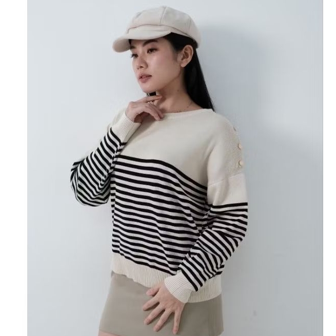 Clairy Knit Strip Bahan Knit Lembut Knit Sweater