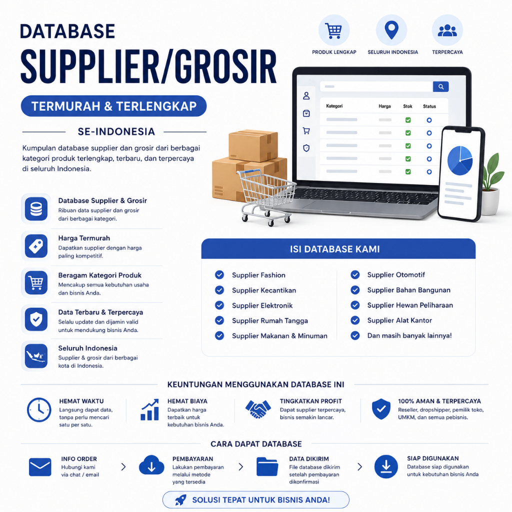 Database Supplier/Grosir Terlengkap Se Indonesia - Katalog Supplier Termurah Untuk Bisnis Dropship J