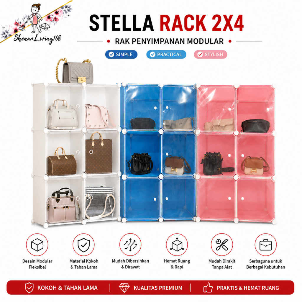 Lemari Plastik 2x3 Multifungsi Rak Tas Helm Pakaian Portable Modern Rak Helm Tas Pakaian Modern