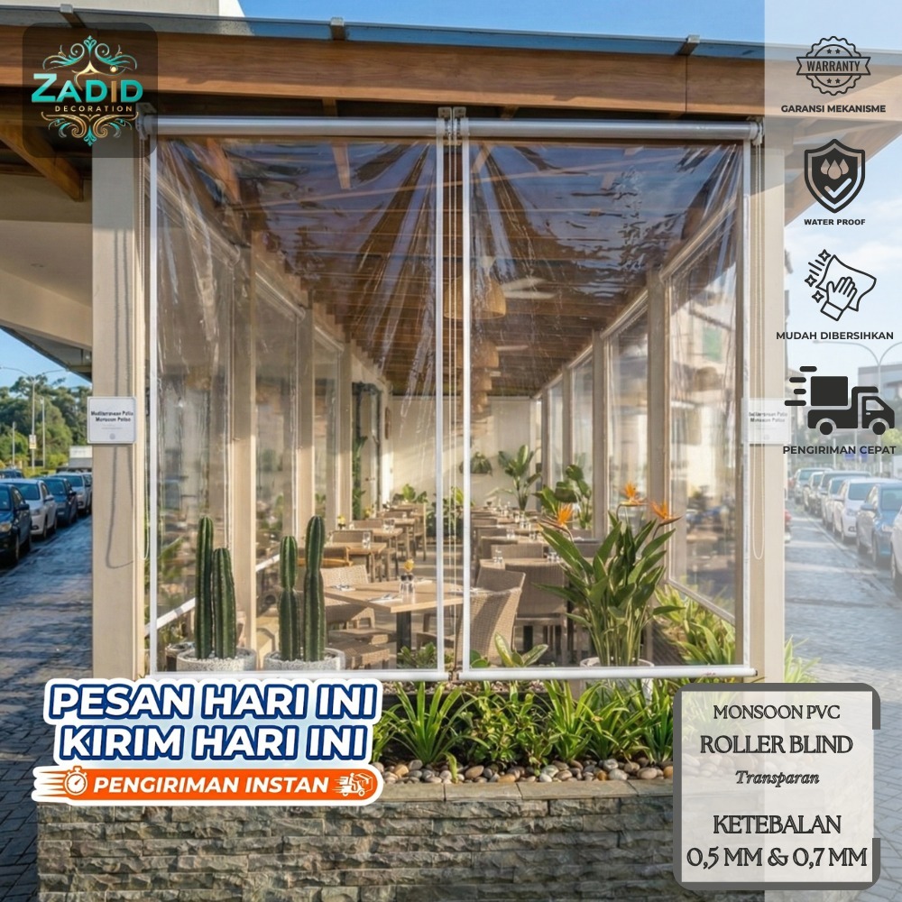 Roller Blind Monsoon Plastik 0.5mm Outdoor Curtain - Tirai Plastik Bening Transparan Gulung Anti Air