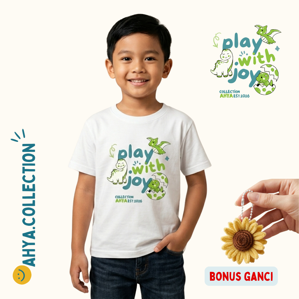 Baju Anak Laki Laki Kaos Anak Cowok Gambar Dino Dinosaurus Lucu Play With Joy Ahya Collection | Atas