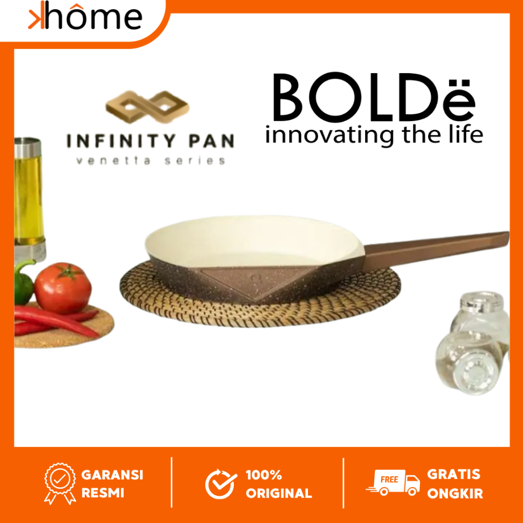 BOLDe Infinity Fry Pan 24cm Gold Wajan Penggorengan Granit Diecast Induksi