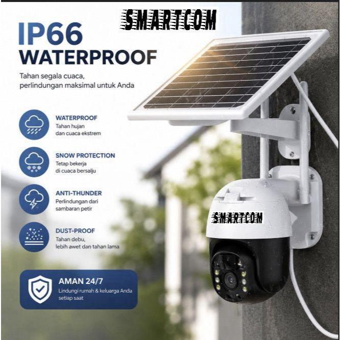 SMARTCOM - Solar CCTV PTZ Camera Rechargeable Battery IP66 IP Camera Outdoor CCTV Tenaga Surya Full 
