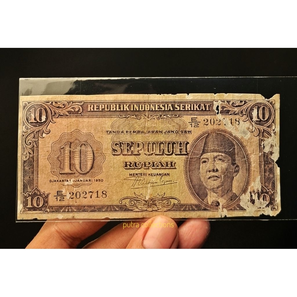 10 rupiah seri sukarno ris tagun 1950 bekas edar