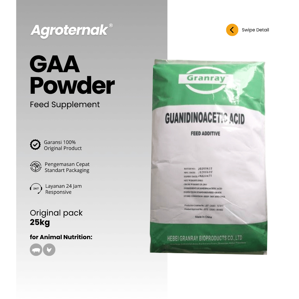 GAA L-Creatine 1kg Guanidinoacetic Acid 96% Amino Prekursor Suplemen Hewan Ternak