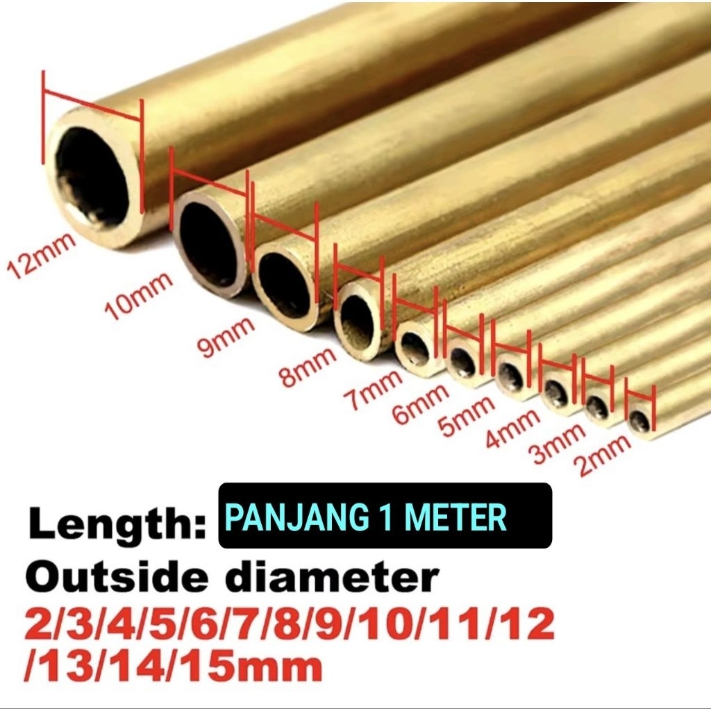 Pipa Kapiler Kuningan / Pipa Kuningan OD 2mm 3mm 4mm 5mm 6mm Panjang 1 METER