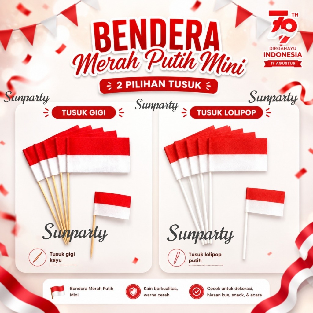 MURAH HIASAN TUMPENG DIRGAHAYU / TOPPER BENDERA HIASAN TUMPENG 17 AGUSTUS / CAKE TOPPER BENDERA DEKO