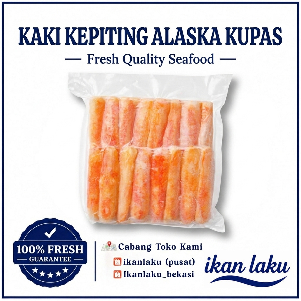 Ikan Laku – Kaki Kepiting Alaska Kupas Premium — Daging kepiting King Crab Siap Olah Sudah Dikupas