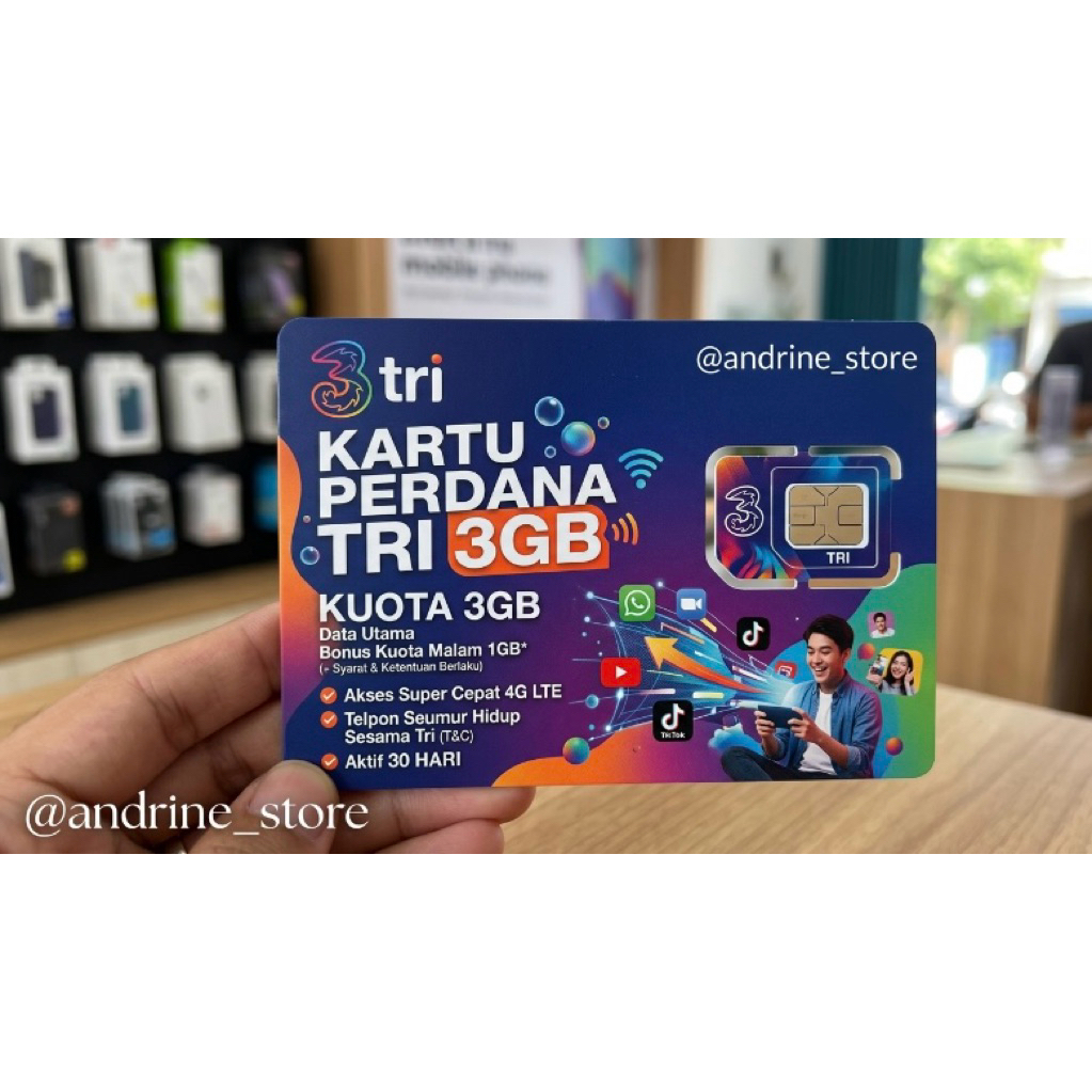 KARTU PERDANA TRI SIAP PAKAI NASIONAL 3GB 4G/5G ( BELI 10 GRATIS 1 )