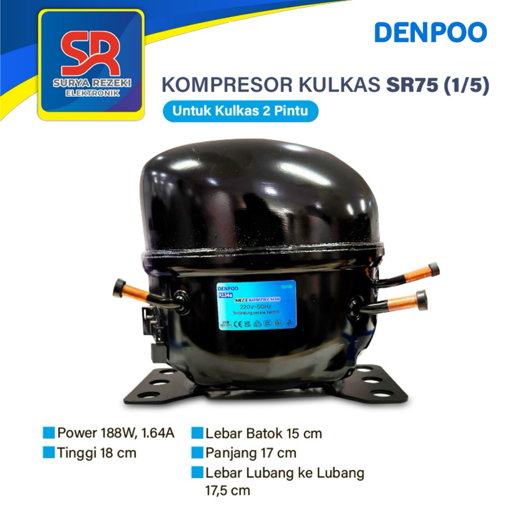 Kompresor Kulkas Frezeer Compressor Showcase Freezer 1 Pintu SR75 1/5 PK/HP