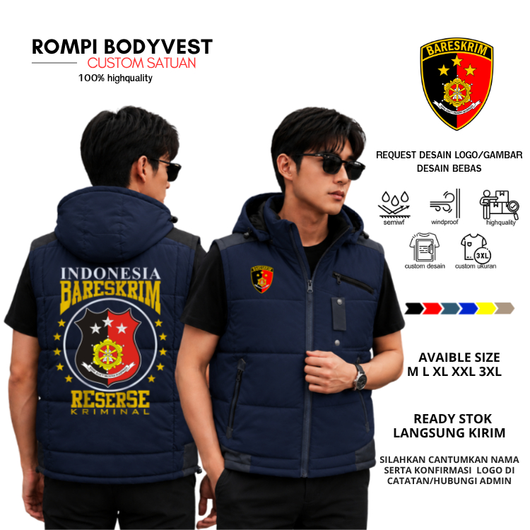 Rompi Bodyvest Custom Satuan Bareskrim Indonesia - Vest Jaket POLRI RESERSE